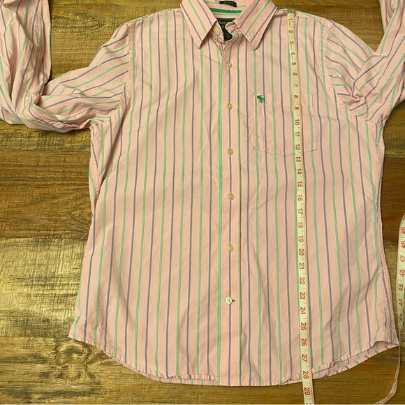 Abercrombie & Fitch Mens Button Up Dress Shirt Adult XL Pink & Green Striped - Picture 7 of 11